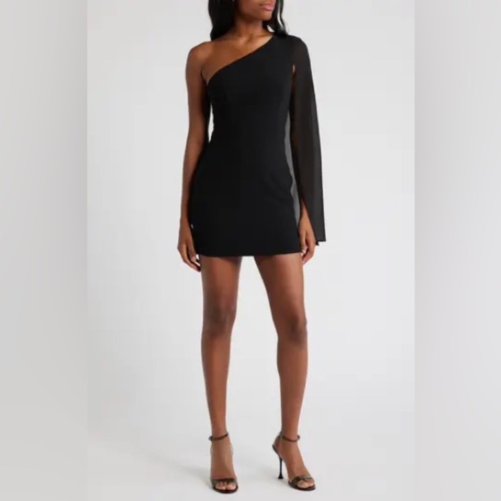 Lulus Majestic Energy Asymmetric One Shoulder Mini Dress NWT Black Small